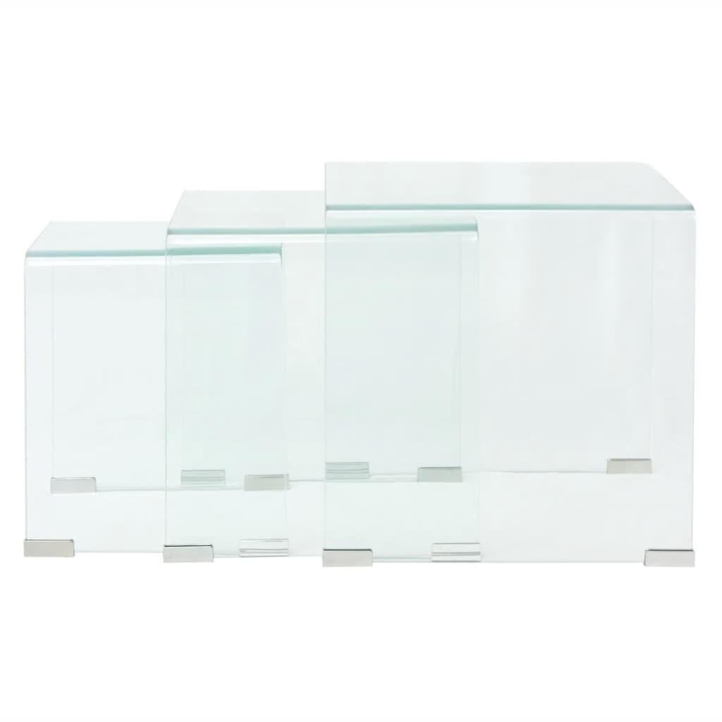  Set of 3 Nesting Tables, Tempered Glass