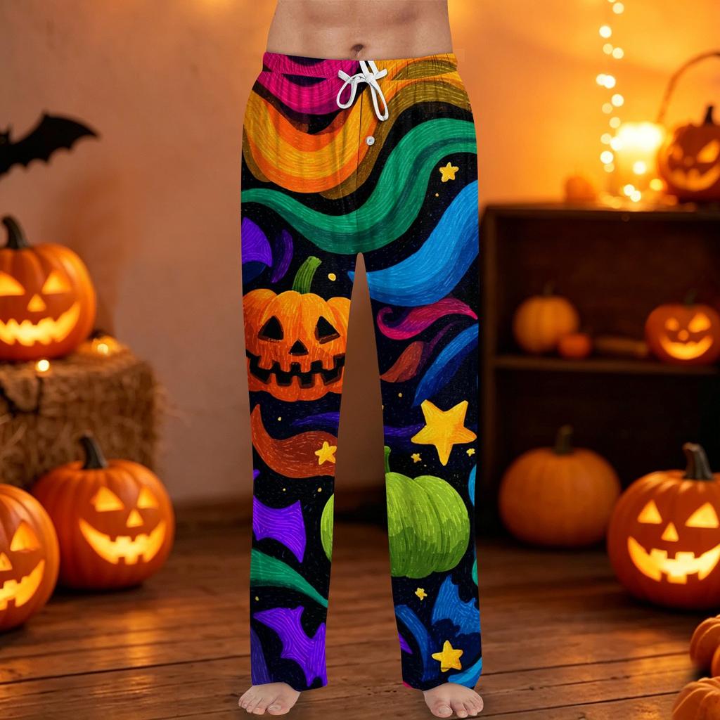 Men's Halloween Print Drawstring Lounge Pants Casual Sleepwear Bottoms Comfortable Fit Relaxed Style