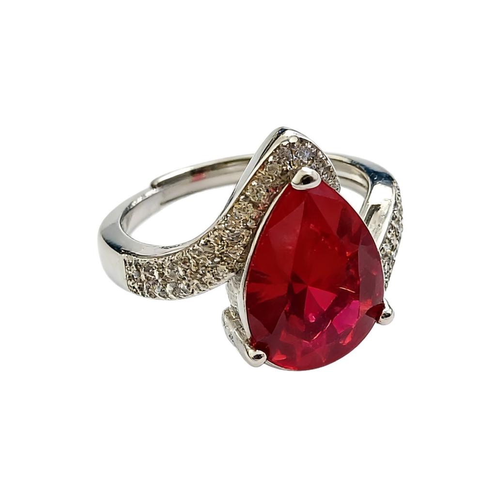 Large Carat Water Drop Pear Shape Synthetic Colored Treasure Open Ring Female Emerald Ruby Ring Jewelry