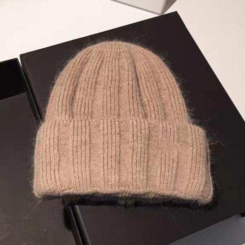 Knitted Beanie Winter Hats Women Men Rabbit Fur With Sequin Wide Stripe Design, Small Face Friendly, Warm & Fashion