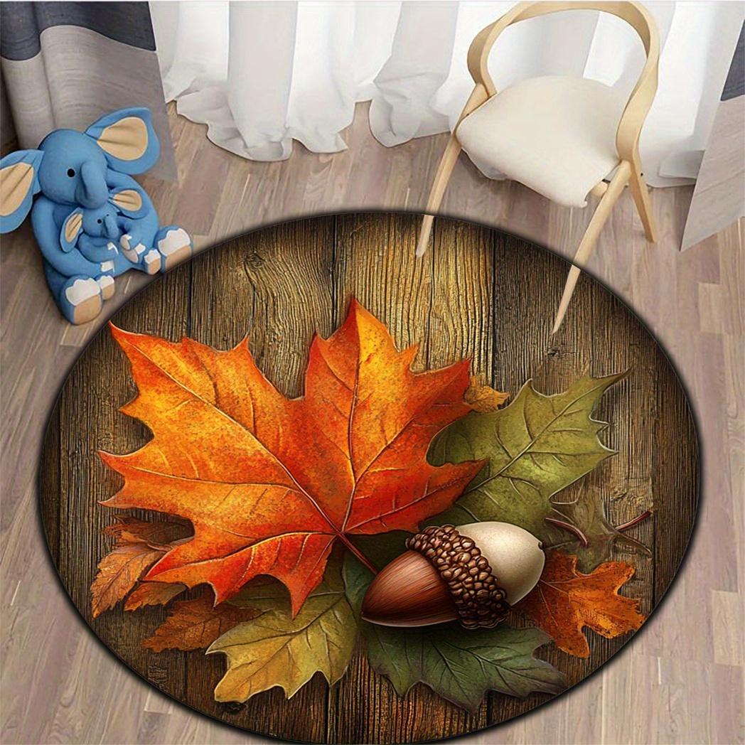 

Autumn Leaves Acorn Round Area Rug Thanksgiving Decor Easy Clean Floor Mat Living Room Bedroom Patio Outdoor Large Carpet Diameter 60cm