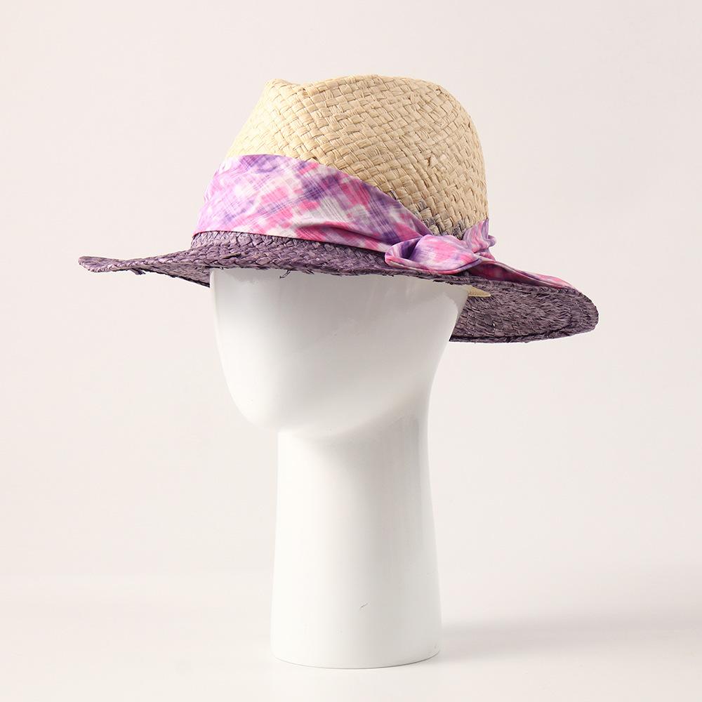 Spring Summer Fashion Striped Fedora for Women, Elegant Foldable Straw Sun Hat, Beach Vacation Accessory