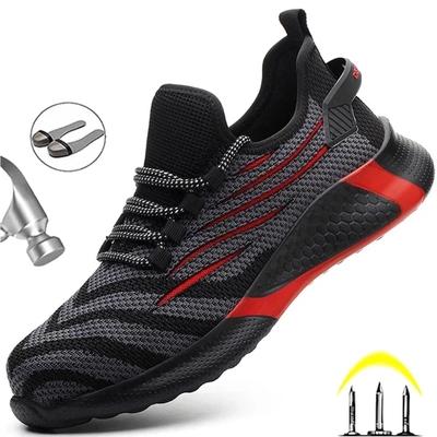 Baskets de travail anti-perforation pour hommes Chaussures légères à embout en acier Chaussures de sécurité Chaussures de travail respirantes et déodorantes à embout en acier pour hommes