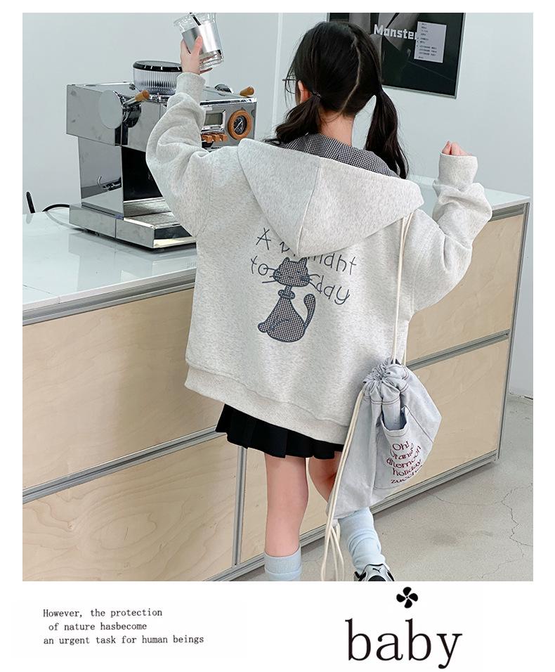 Girls' 2026 Spring/Autumn Hooded Jacket - Stylish, Fashionable, Casual Top for Older Children