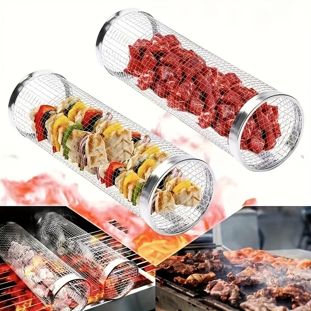 Stainless Steel BBQ Grill Set, Portable Outdoor Barbecue Basket, Round Fire Pit Cooking Rack, Multipurpose Camping Grill Accessory