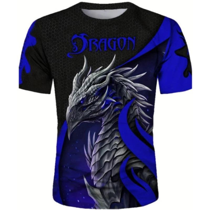 Men's 3D Printed T-Shirt Vintage Dragon Pattern Print Short Sleeve O-Neck Pullover Casual Top