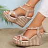 Metal Decortation Women Wedge Heel Sandals Summer 2025 Thick Sole Non Slip Beach Shoes Woman Plus Size Chunky Platform Sandalias