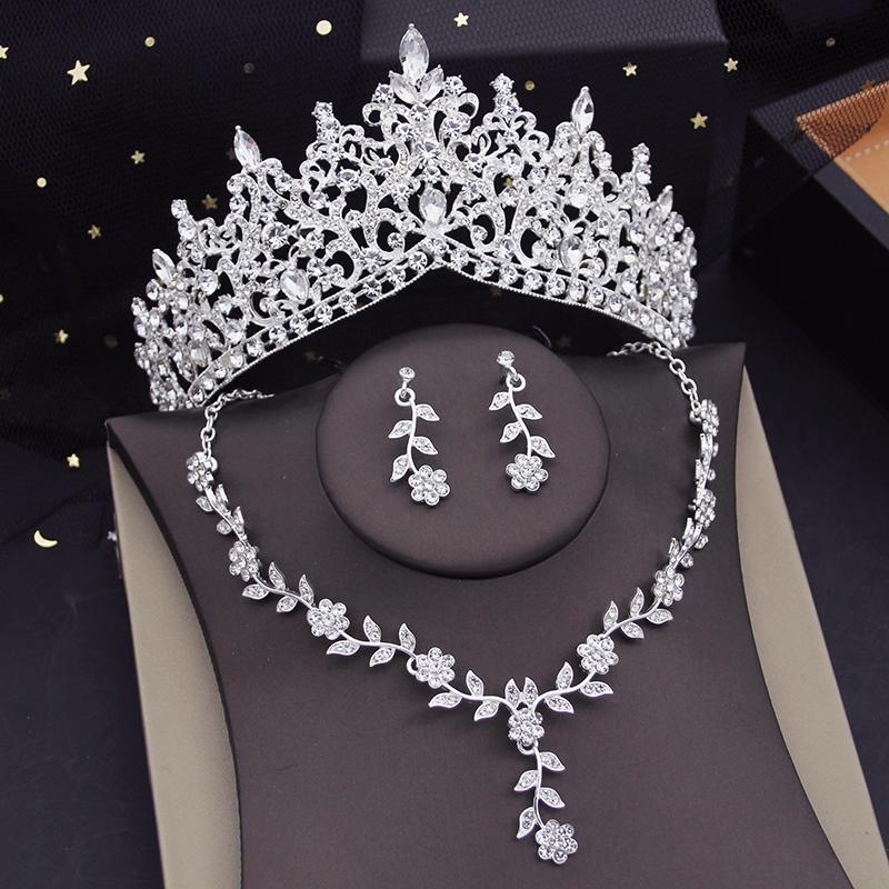 Luxury Tiaras Bridal Jewelry Sets for Women Flower Choker Necklace Sets Bride Crown Prom Wedding Jewelry Set Costume Accessory