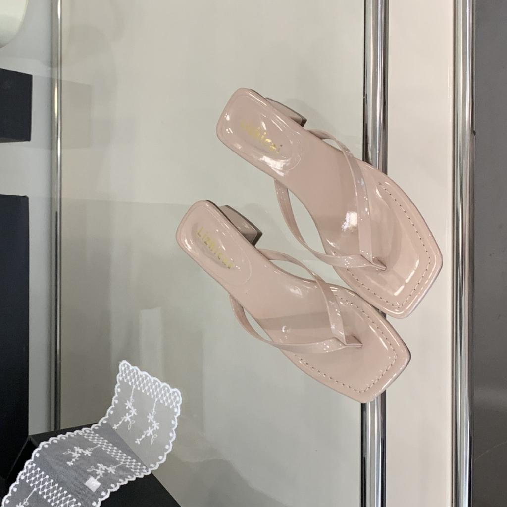 Fashion Square Heel Slippers Women Summer Shoes Low Slides Pantofle Rubber Flip Flops Fashion Heeled Mules Block 2025 Hawaiian Luxury