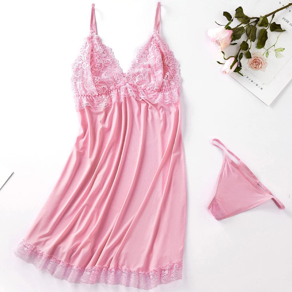 Lingerie sexy Babydoll Chemise de nuit Poitrine sexy avec jolie dentelle sur la poitrine Douce et agréable à porter [Synlala] En forme de V