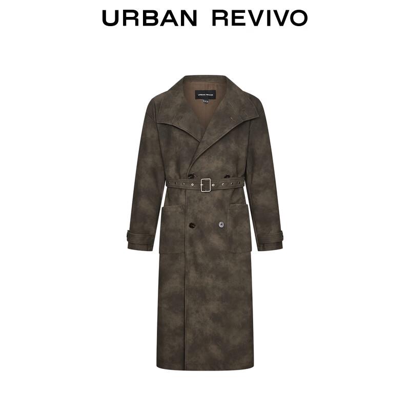 UR Men's Belted Double-Breasted PU Overcoat