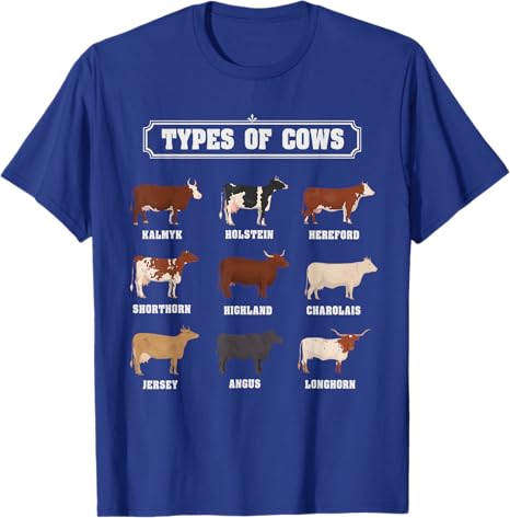 Types of Cow Cattle Ideas for Kids Boys Farmer Costume TShirt Fashion Y2k Design Graphic Outfit Novelty Gift Saying Tee Top