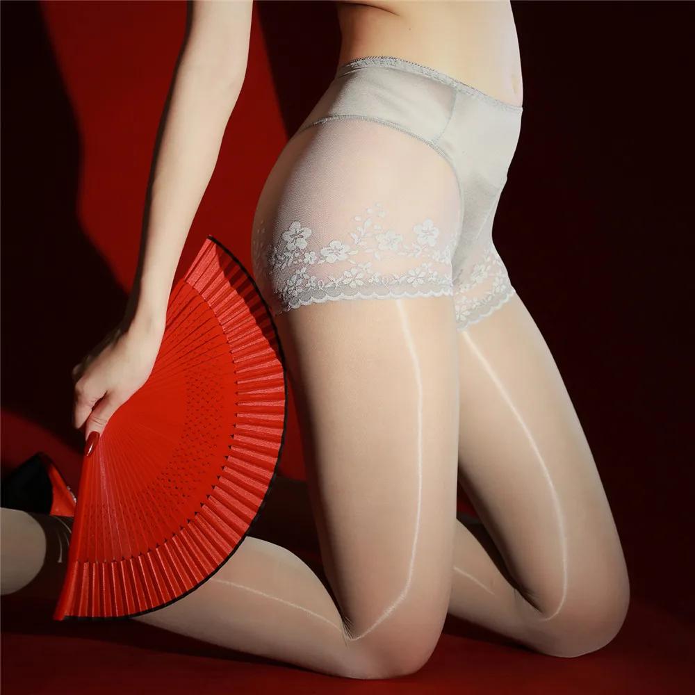 Fashion Patchwork Pantyhose Sexy Sheer See Through Oil Shiny Glossy Tights Women'S Shaping Stocking Exotic Lingerie