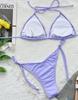 Costum de baie de damă, culoare solidă, sexy, triunghi, cu cravată la spate, bikini, 5 culori