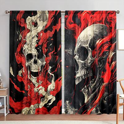 2ks Záves s potlačou Ghost Rider na Halloweensku domácu dekoráciu - Okenná dekorácia s tunelom na tyč do spálne, kancelárie, kuchyne