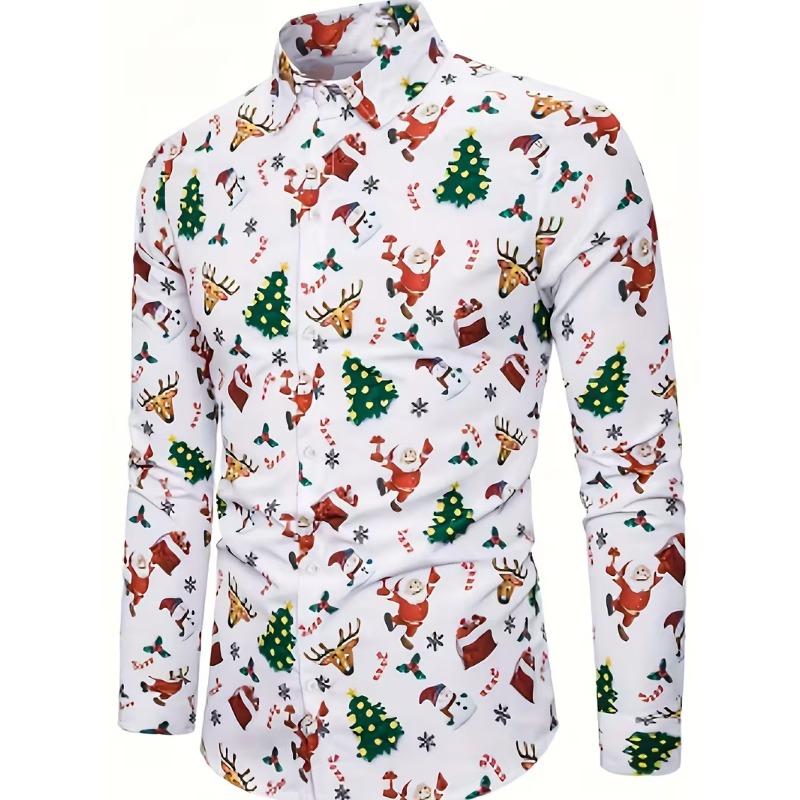 

Мужские рождественские рубашки с длинным рукавом и 3D цифровой печатью, повседневные топы для осени и зимы 3XL