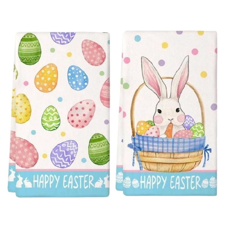 

Pack of 2 Decorative Easter Bunnies Design Microfiber Towels Festive Design Absorbent Kitchen Bathroom Cleaning Cloths