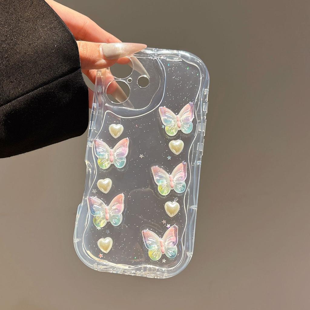 Ins for Apple 16/15 mobile phone case iPhone14/13Pro Max cream Epoxy gradual change butterfly case