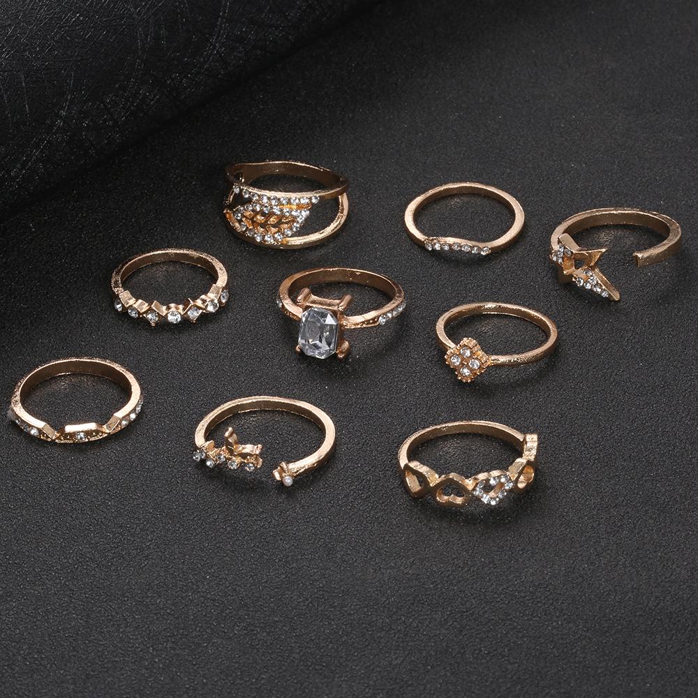 Exclusive For Fashionable Love Leaf Flash Diamond Combination 9-Piece Ring Set