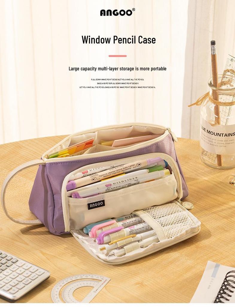 Large Korean-Style Canvas Pencil Case: Cute, Multifunctional, and Fresh Design for Students