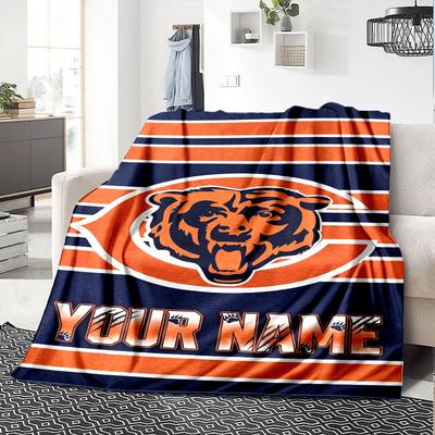 Name Custom Chicago Bears Logo Print Flannel Blanket High Quality Warm Comfortable Cover for All Seasons Perfect for Gifts Home Decor