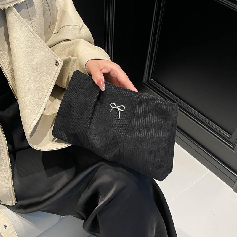 Yogodlns Fashionable Ins Embroidered Butterfly Knot Women's Clutch City Simple Style Corduroy Small Solid Color Purse