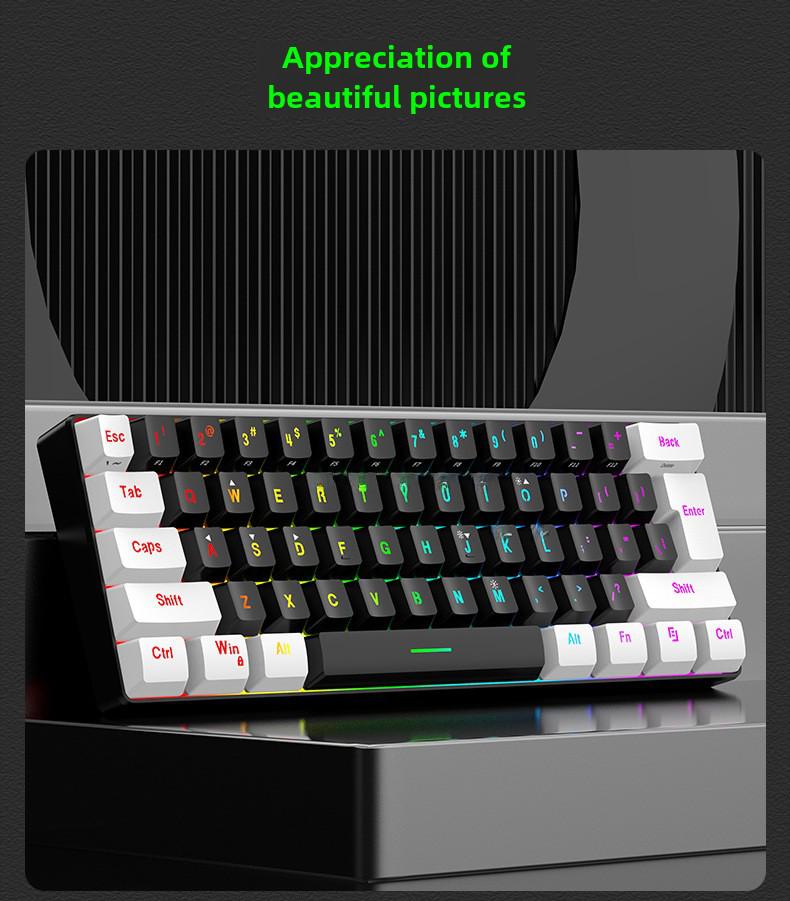 Wired RGB 61-Key Mini Gaming Keyboard - Compact, Mechanical Feel for Office and Portable Use