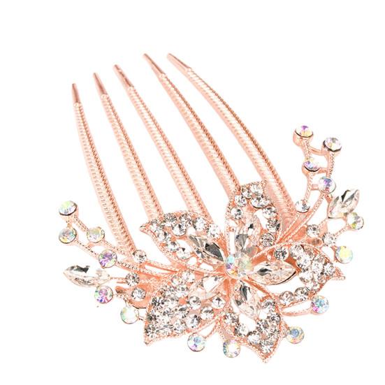 Rhinestone Hair Comb Anti Slip Elegant Hair Styling Accessories Flower Leaf Bridal Crystal Hair Ornaments for Beauty