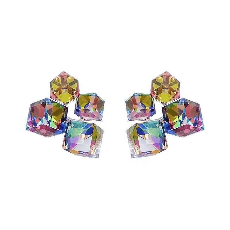Pinkdudu Vintage Glass Geometric Block Zircon Earrings Colorful Trendy Drop Earrings Women Jewelry PD2264