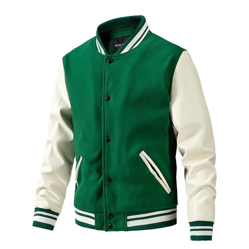 Giacca da baseball da uomo in lana autunno/inverno con maniche in PU - Capispalla casual alla moda