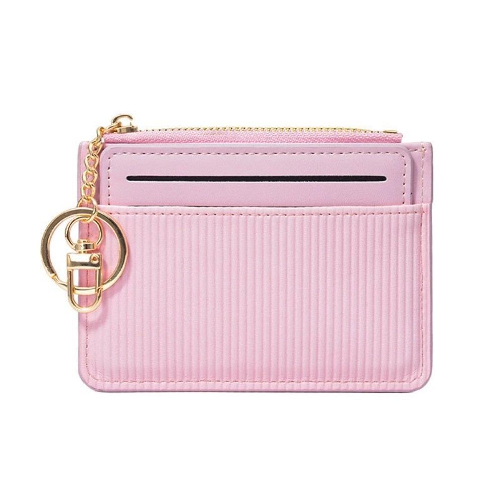 

PU Leather Short Card Bag Zipper Cartoon Card Holder Portable Woman Wallet Travel рожевий