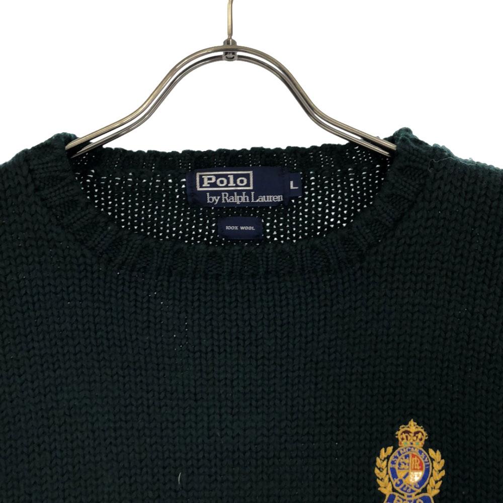 POLO RALPH LAUREN 90s Wool Old Logo embroidery Long sleeve sweater L knit Men's Used