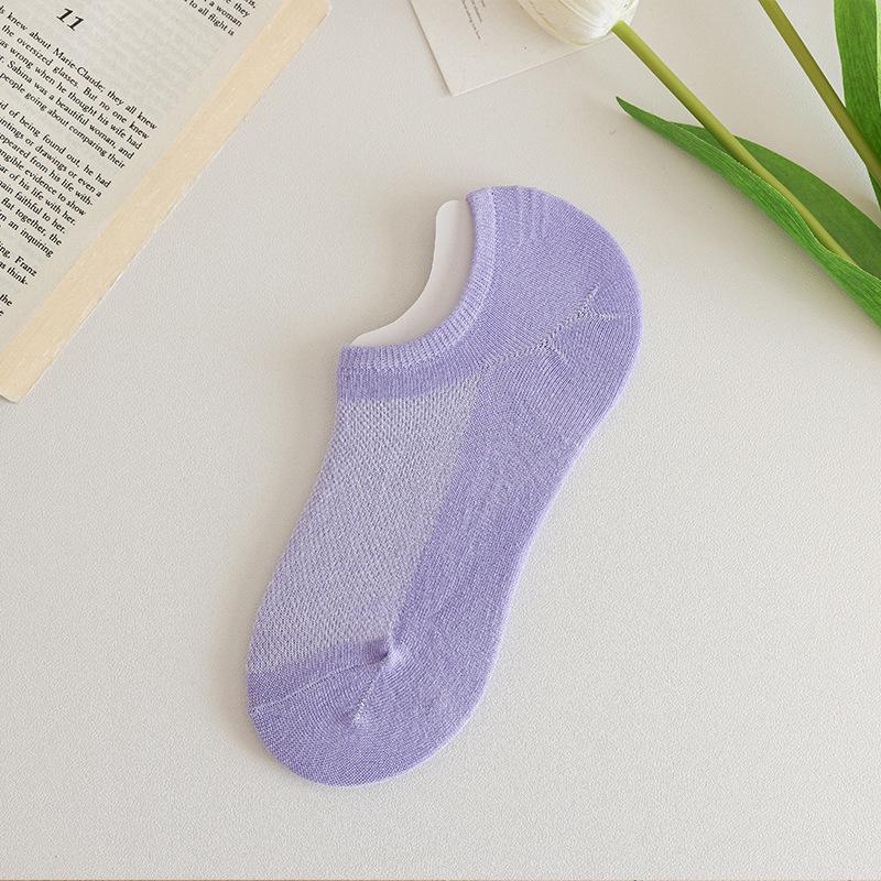 Women's No-Slip Invisible Boat Socks - Cotton, Solid Colors, Sweat-Absorbent, Japanese Style, Spring/Summer.