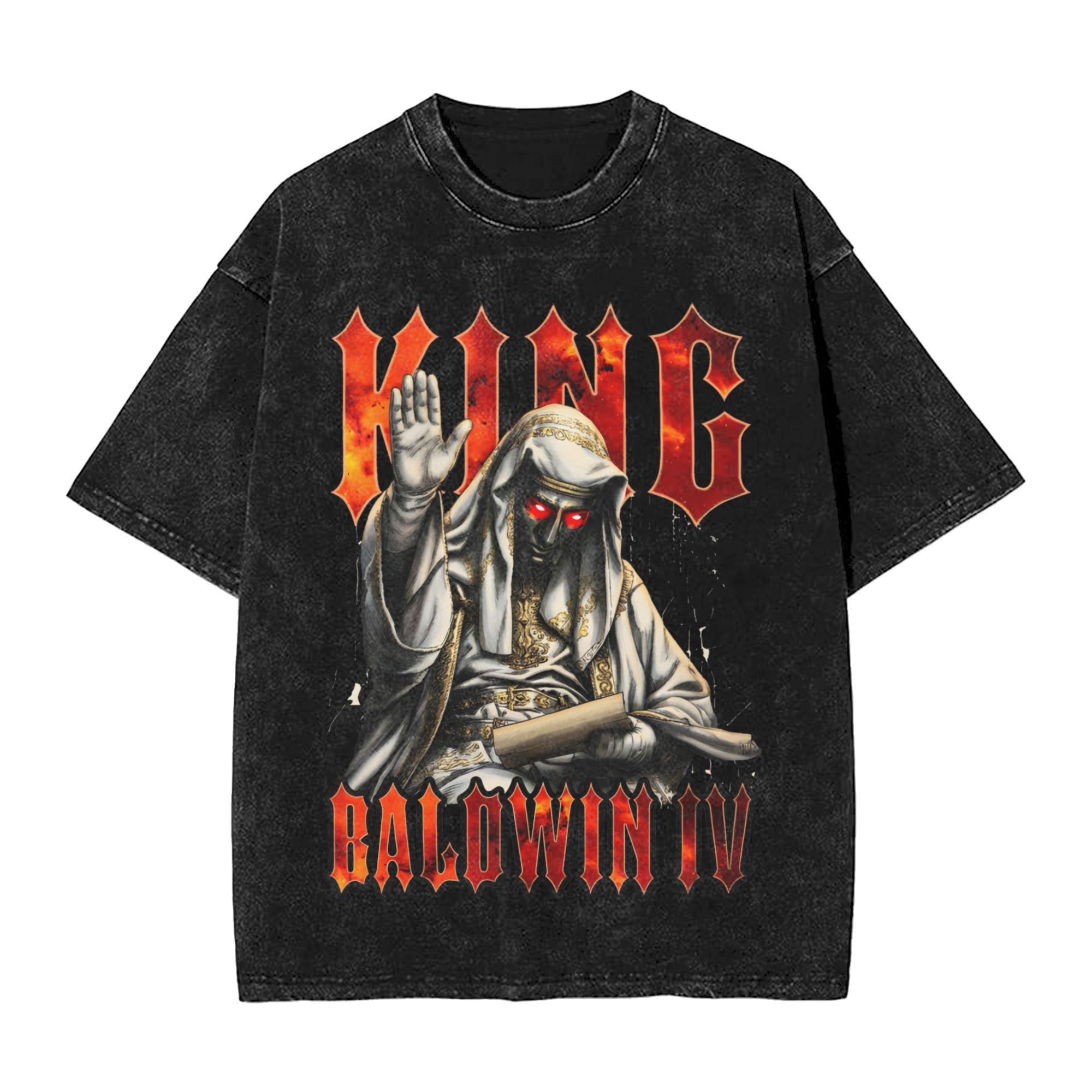 

King Baldwin IV Ascendant Merch Washed T Shirts Unisex Women Streetwear Hip Hop TShirt Printed Tees Short Sleeve S