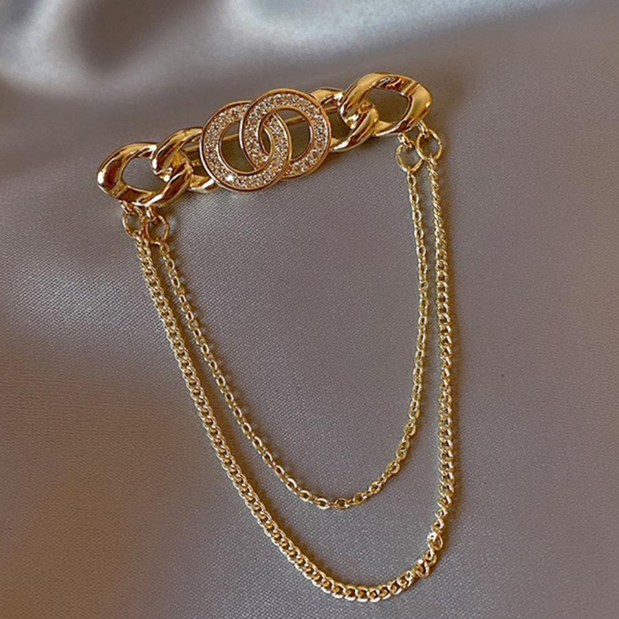 Double Ring Tassel Design Brooch, Fashionable Anti-Light Buckle, High-End Exquisite Pin Accessories