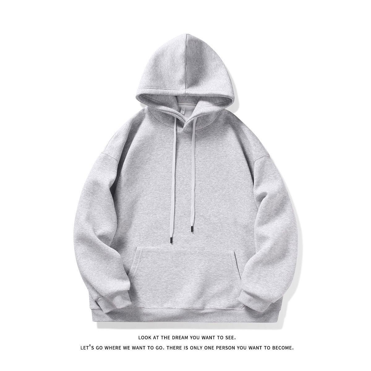 Свитер с капюшоном из чистого хлопка для мужчин и женщин весна и осень новые пары однотонные большого размера свободные повседневные с капюшоном S серый 4443₽