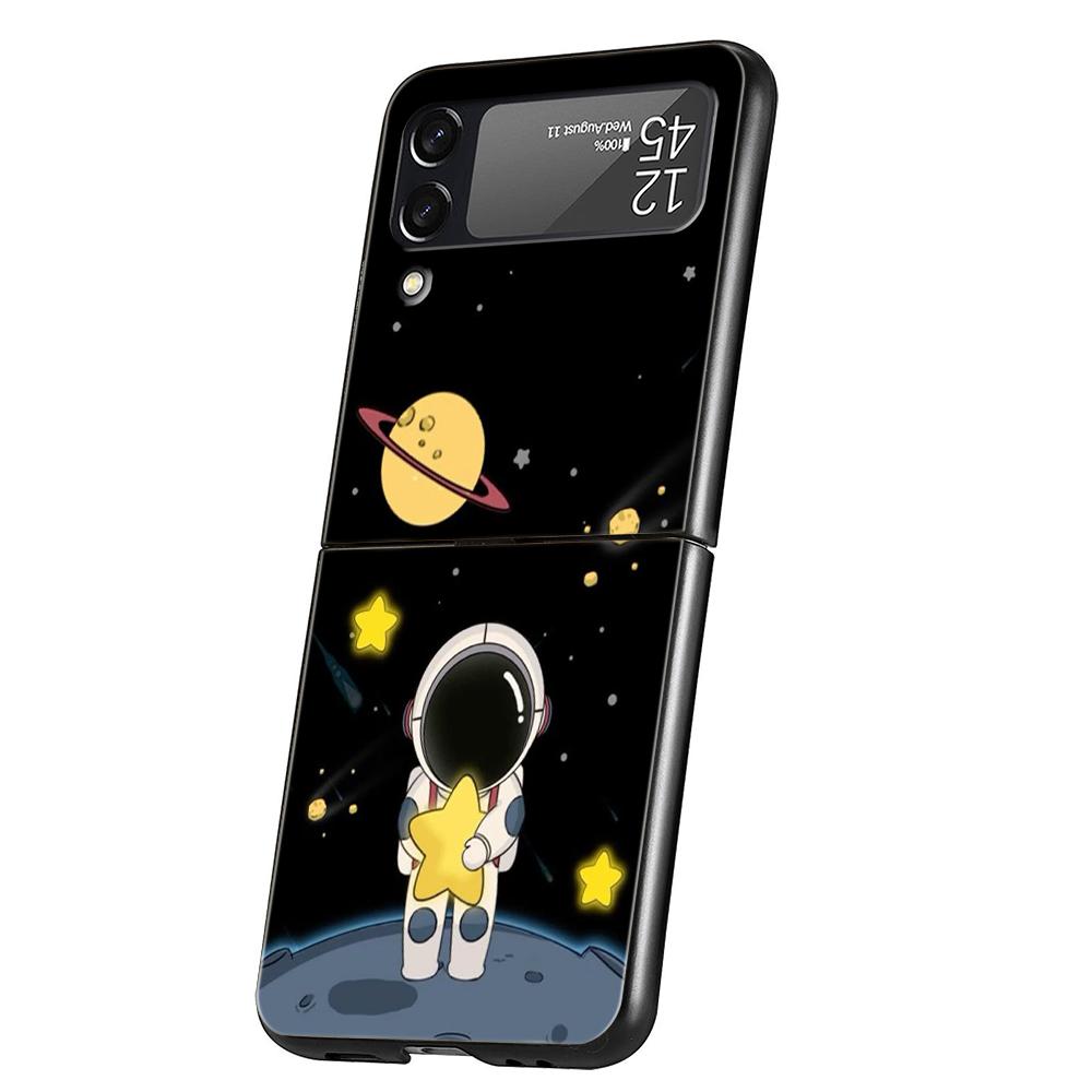 Gražus astronautas telefono dėklas, skirtas Samsung Galaxy Z Flip 3 4 5 6 7, kietas juodas sulankstomas PC, Samsung Z Flip3 Flip4 Flip5 dangtelis