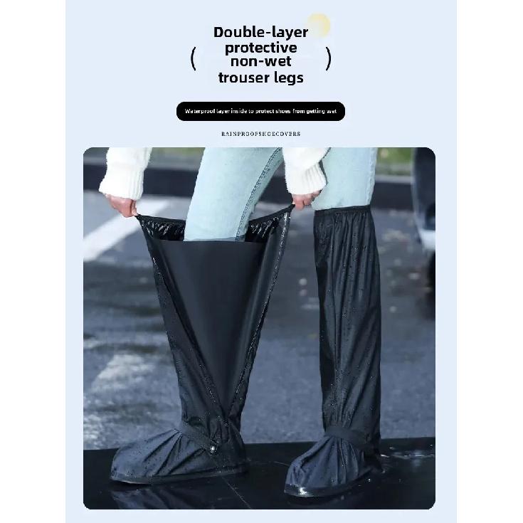 Thickened High Tube Waterproof Riding Shoe Covers Rain Boots over Knee Length Wear Resistant Bicycle Outerwear Shoe Covers
