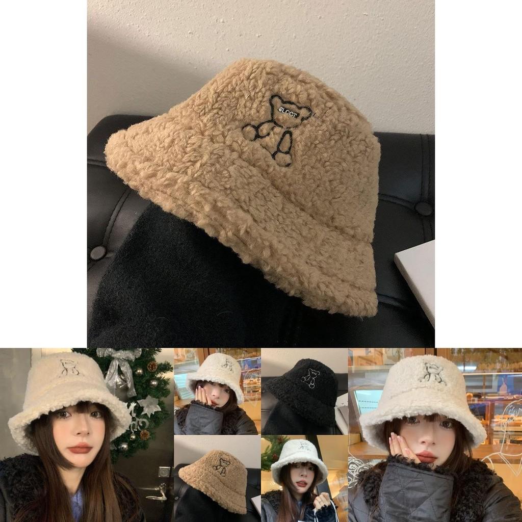Cute Winter Bear Hat For Women Thick Warm Lamb Wool Fisherman Cap