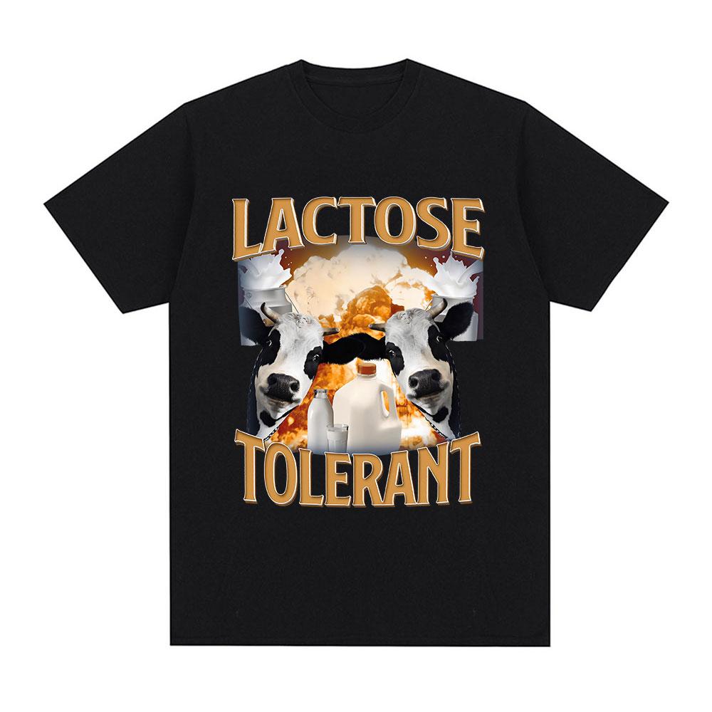 Lactose Tolerant Graphic Print T-Shirt Women Vintage Fashion Short Sleeve T-shirts 100% Cotton Casual Cozy Summer T Shirts