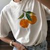 New Orange Print Fashion Cotton Tshirt Short Sleeved Casual Graphic Top Cottagecore Aesthetic T Shirt Summer Womens Clothing