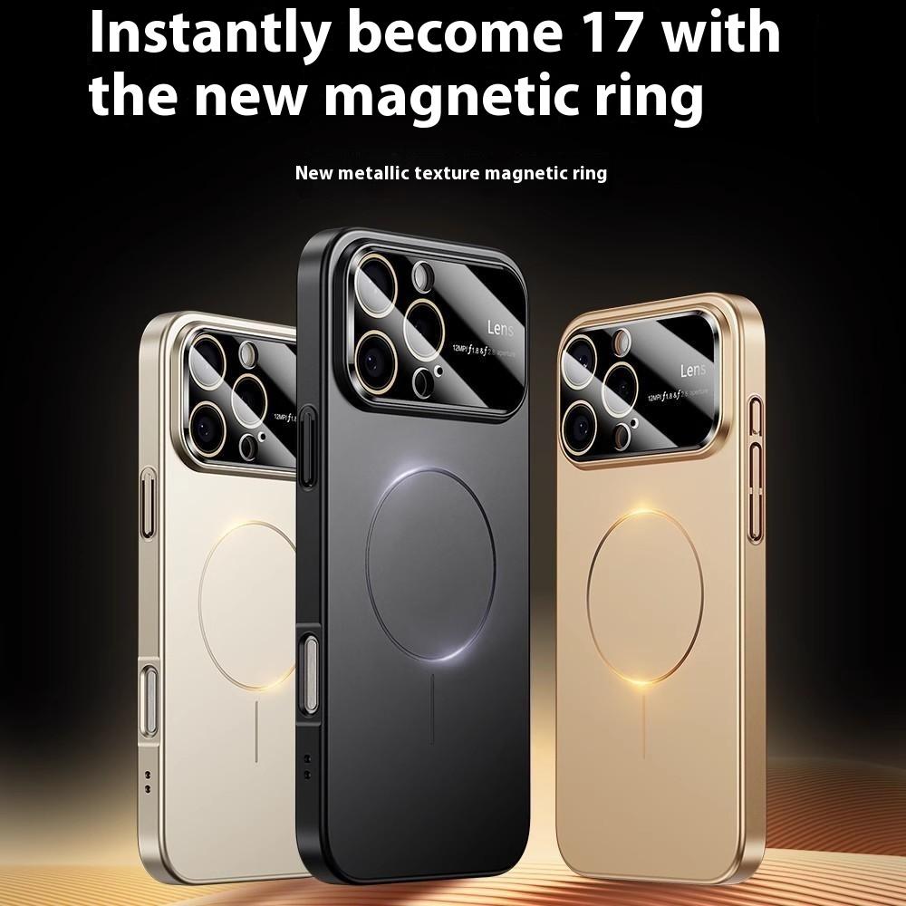 For iPhone 16 Pro Magnetic Case Large View Window Matte PC Phone Back Cover with Lens Film