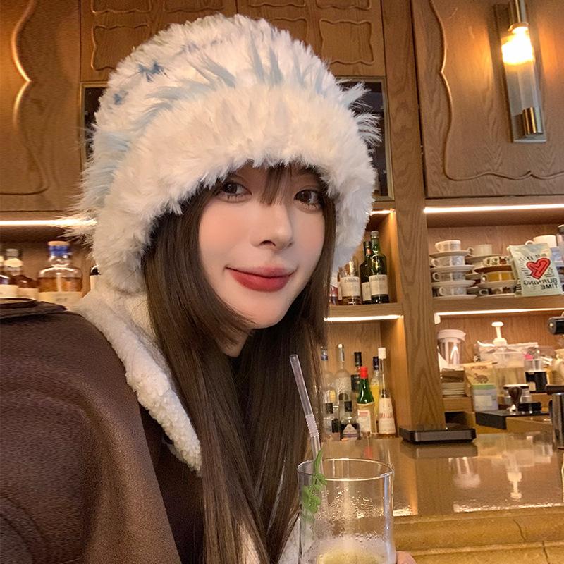 

Thickened plush knitted hat Children s autumn and winter wool hat Warm ear protection Small face Cold hat Big head circumference average size (56-60cm)