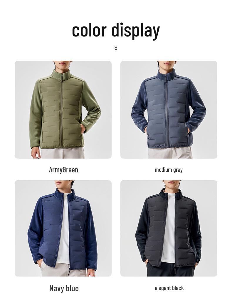 Men's Lightweight Winter Duck Down Jacket with Stand Collar and Warm Fleece