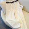 Women's White High-Waisted Wide-Leg Stretch Jeans with Rolled Hem - 2026 Spring Collection