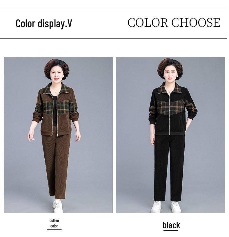 Spring Corduroy Sportswear Set for Middle-aged Women - 2025 Style Two-Piece Jacket Outfit