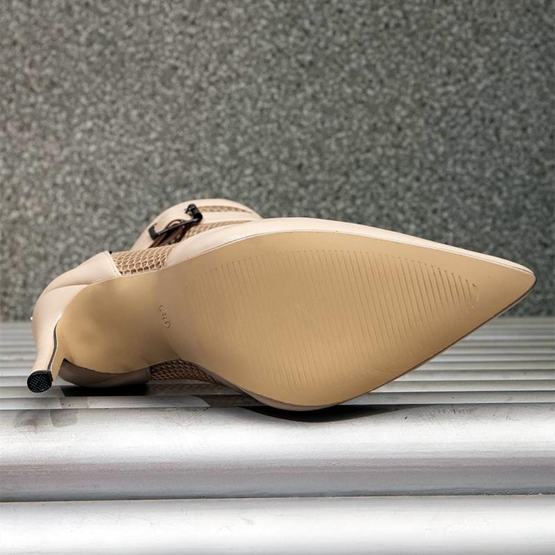 Bottes Sexy en Maille et Cuir Épissées à Talons Hauts Fins pour Femmes Été Design Boucle de Ceinture Talons Hauts Bottes de Banquet Mariage pour Femmes