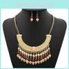 Tassel Necklace Fashion Eardrop Set With Layered Chain And Gemstone Details