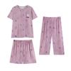 Summer casual comfortable cotton women's pajamas gentle and cute cartoon round neck short-sleeved cropped pants three-piece loungewear