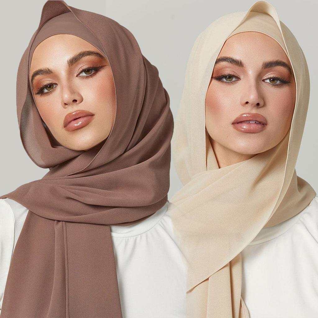 2pc/set Instant Chiffon Hijab Undercap Basic Stretchy Pullover Headscarf Outdoor Thin Breathable Sunscreen Head Wrap